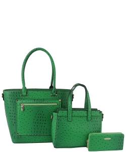 Ostrich Croc Front Pocket 3-in-1 Shopper Set LMD004-Z GREEN
